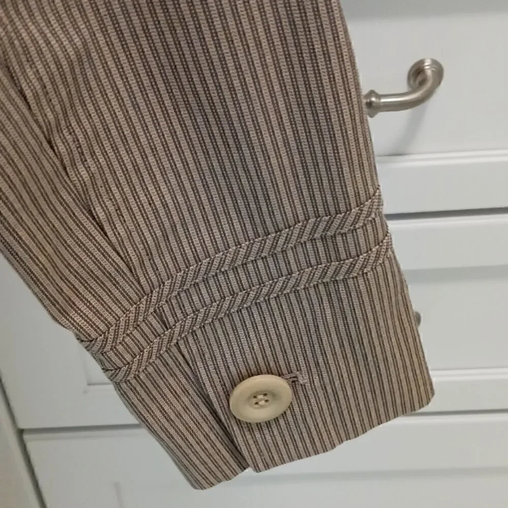 LOFT Striped Blazer Jacket Cotton Spandex Tan Grey Sz 2